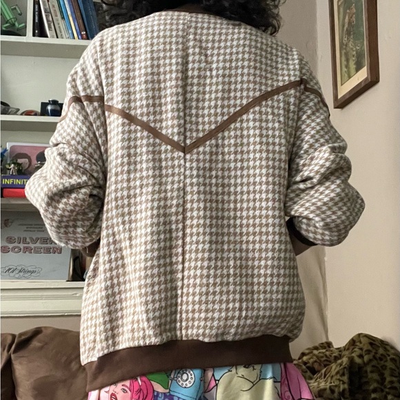 shein dazy • brown & white houndstooth snap button overcoat jacket - Picture 16 of 16